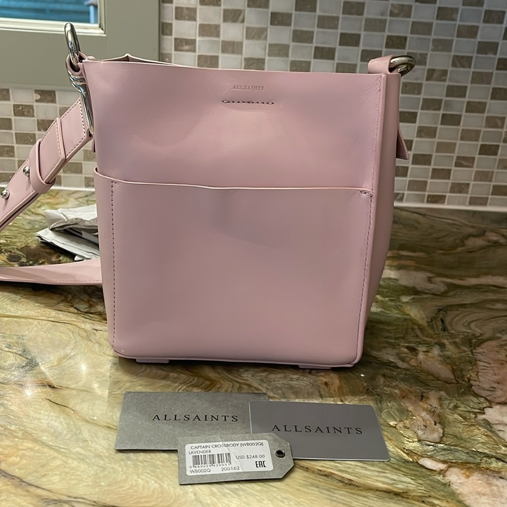 All Saints Lavender Leather Captain Crossbody Bag $248